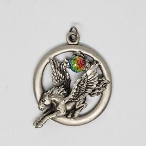 Fable Pegasus Crystal Ball Pendant Pewter Mystical Mythology Fantasy Magical